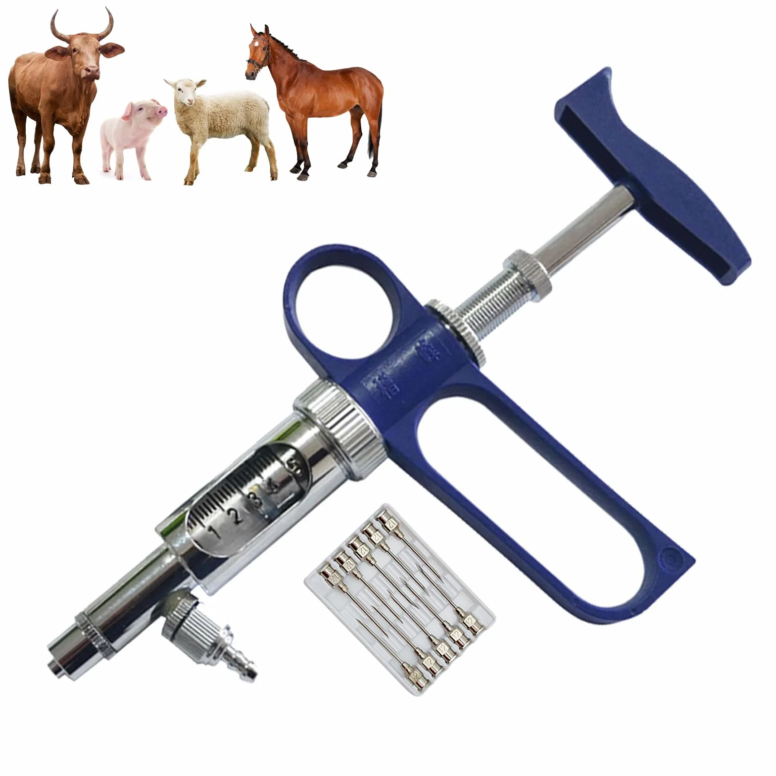 Siringa Semiautomatica per Bestiame Dispenser Medicina Vaccini Veterinari Pompa Precisione Iniettore Animale Regolabile Riutilizzabile