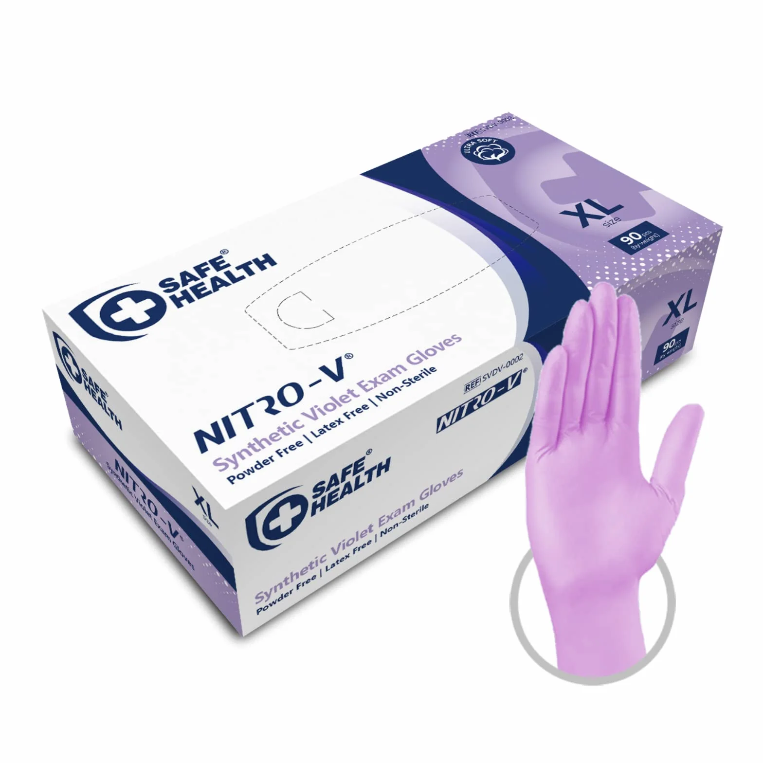 Safe Health Guanti monouso da esame Nitro XL 90 pezzi Senza polvere Senza lattice CE EN455 Ipoallergenici