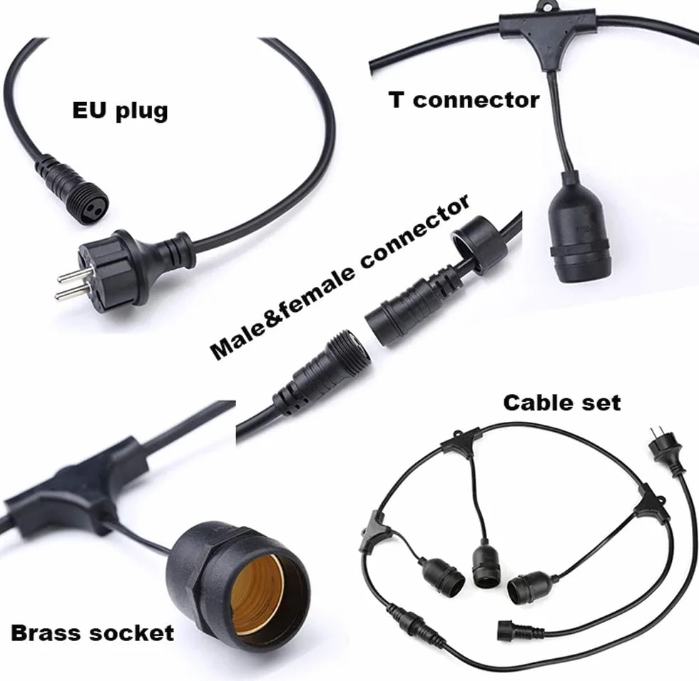 Catenaria 10 Portalampada E27 Impermeabile IP54 Nero