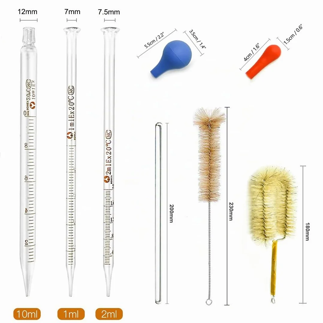 JESSTOLO Set di Bicchieri Cilindrici Graduati in Vetro, 5 Becher, 4 Cilindri, 3 Pipette, 4 Aste di Agitazione e 2 Spazzolini