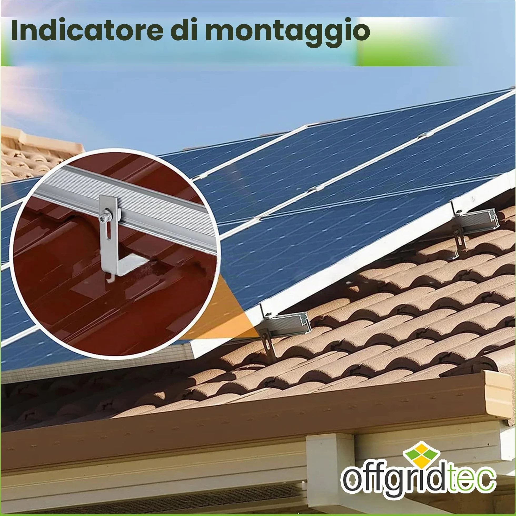 Offgridtec Gancio per tetto in acciaio inox V2a per montaggio a parete di pannelli solari su tegole a coda di castoro