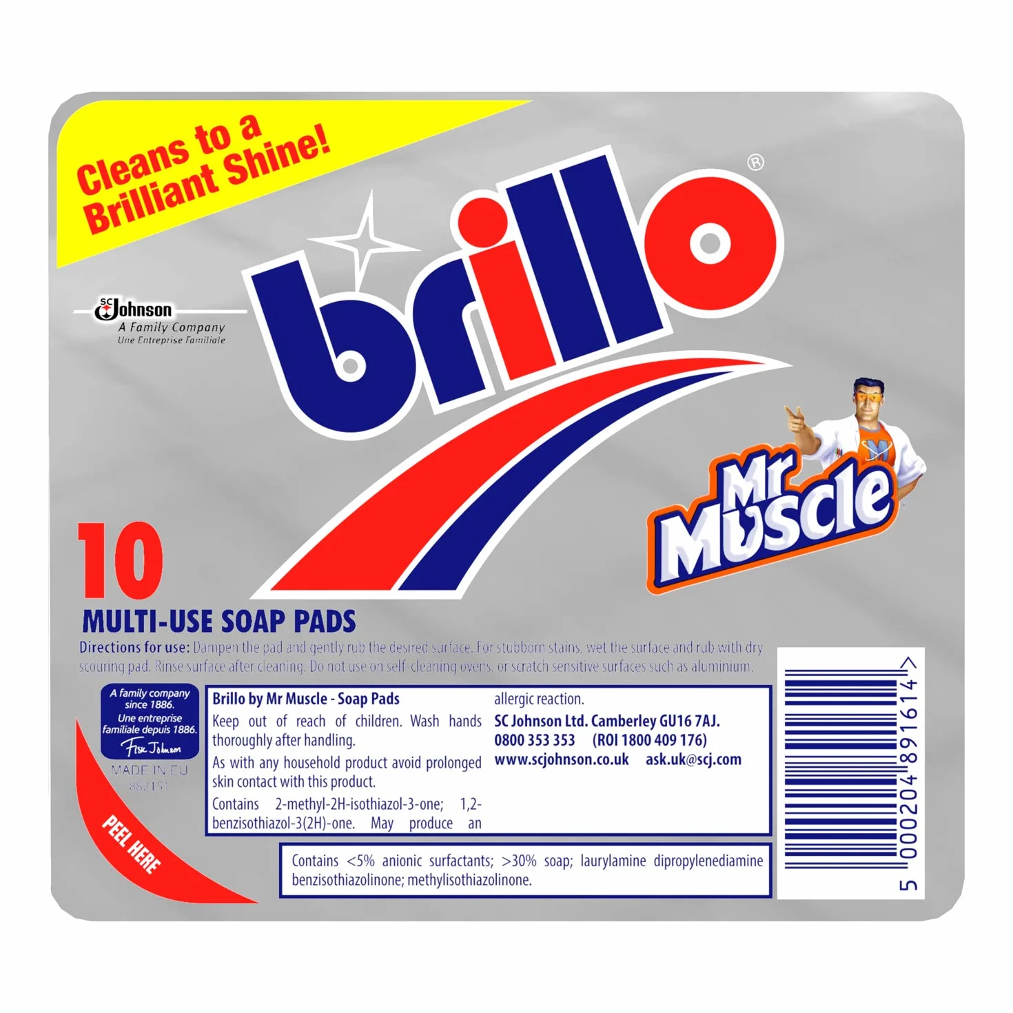 Mr Muscle Brillo Pad - 10 tamponi multiuso in lana d'acciaio per pulizia kichen
