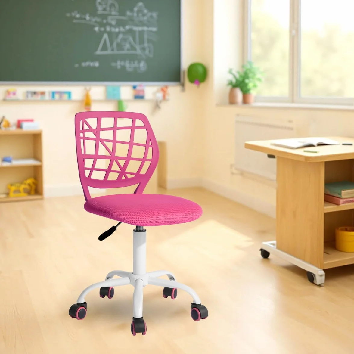 Sedia ergonomica per scuola, schienale in rete traspirante, altezza regolabile, rosa scuro