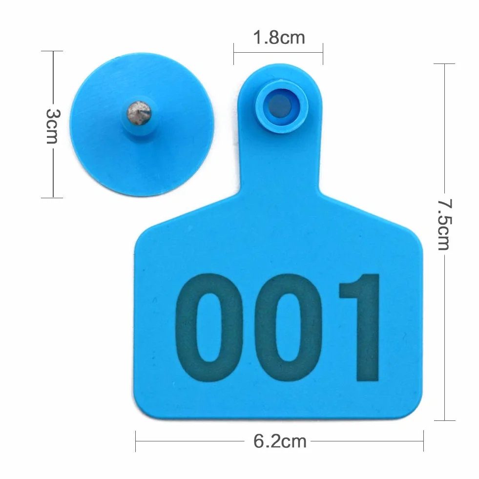M.Z.A Etichette per Orecchio di bovini in plastica Etichette per Orecchie in plastica per Mucca Animale Capra di Pecora con Numero 001-100 (Blu)