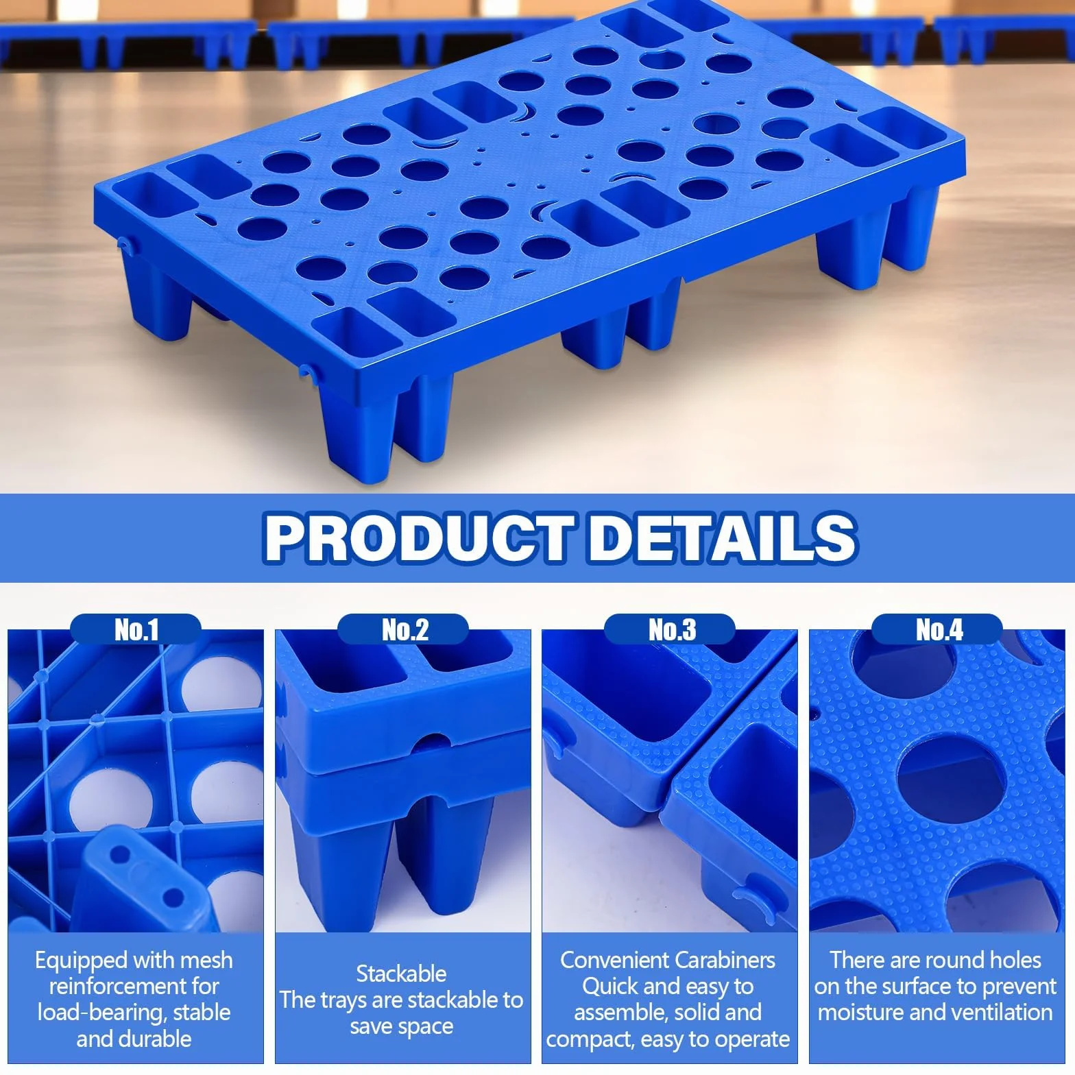 Set di 6 pallet leggeri in plastica, pallet leggero con griglia traspirante per supermercati, ristoranti, negozi, magazzini, scantinati, 50 x 30 x 10 cm