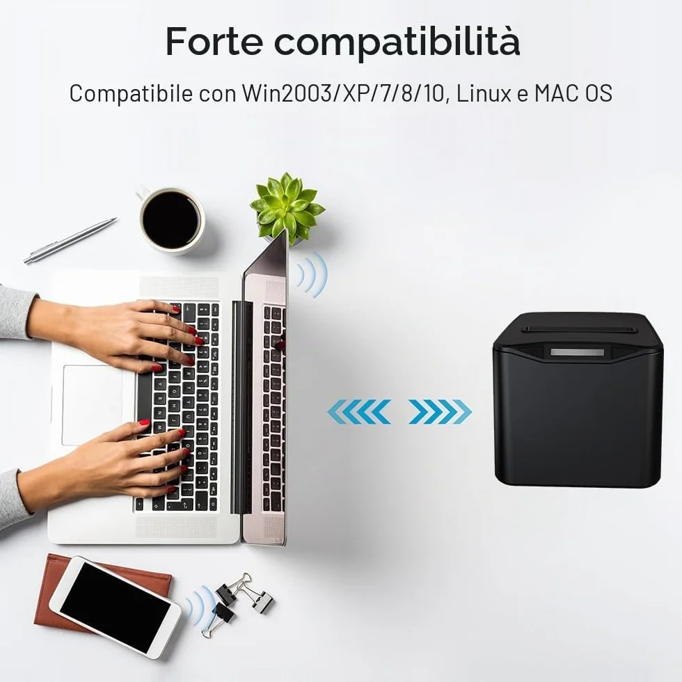 Shuaiguō stampante multifunzione per etichette e ricevute termiche 80 mm, connessione USB e LAN, taglio automatico, grande contenitore di carta, supporto ESC/POS