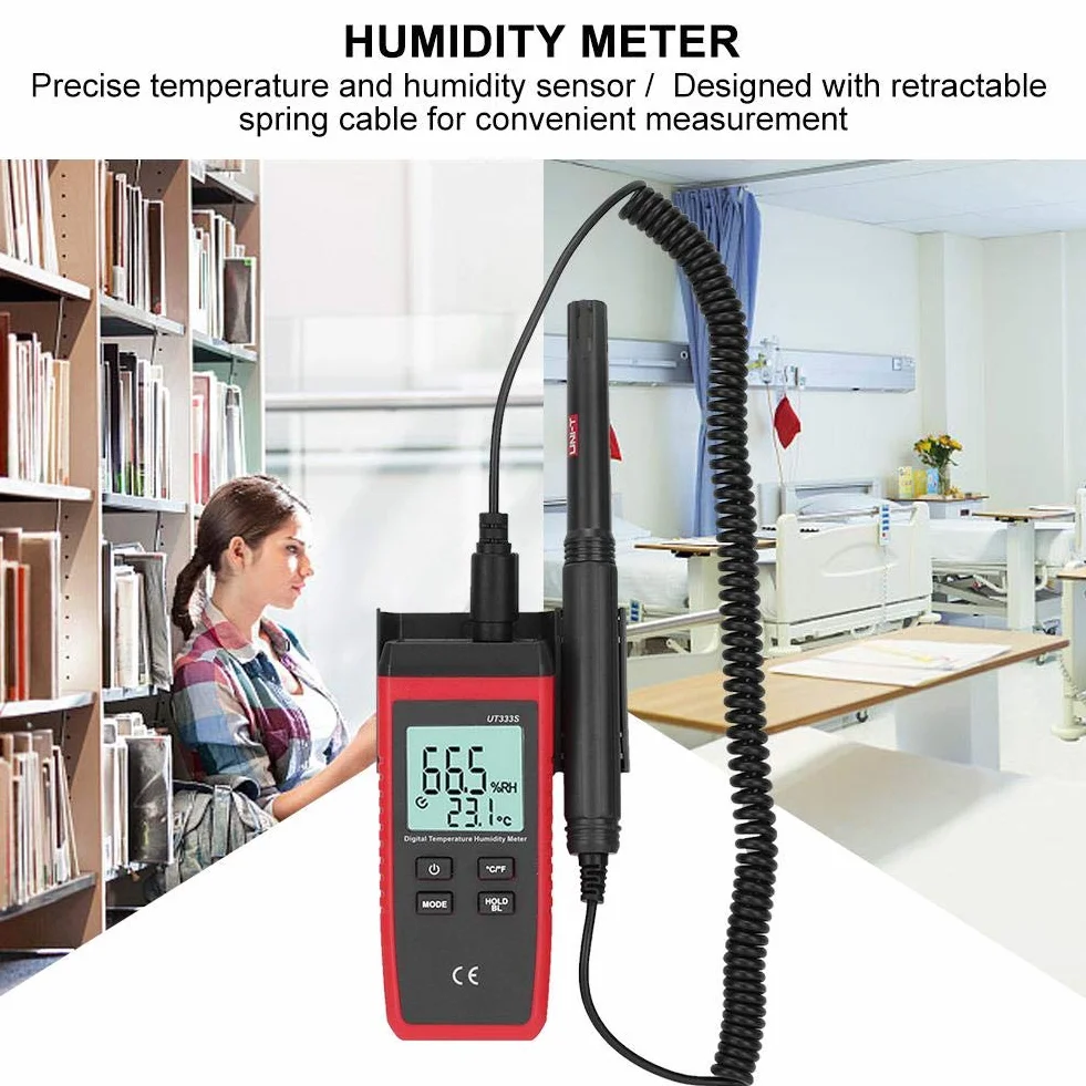 UT333S Termometro Digitale Portatile Alta Precisione Misuratore di Umidità con Sonda a Molla Retrattile