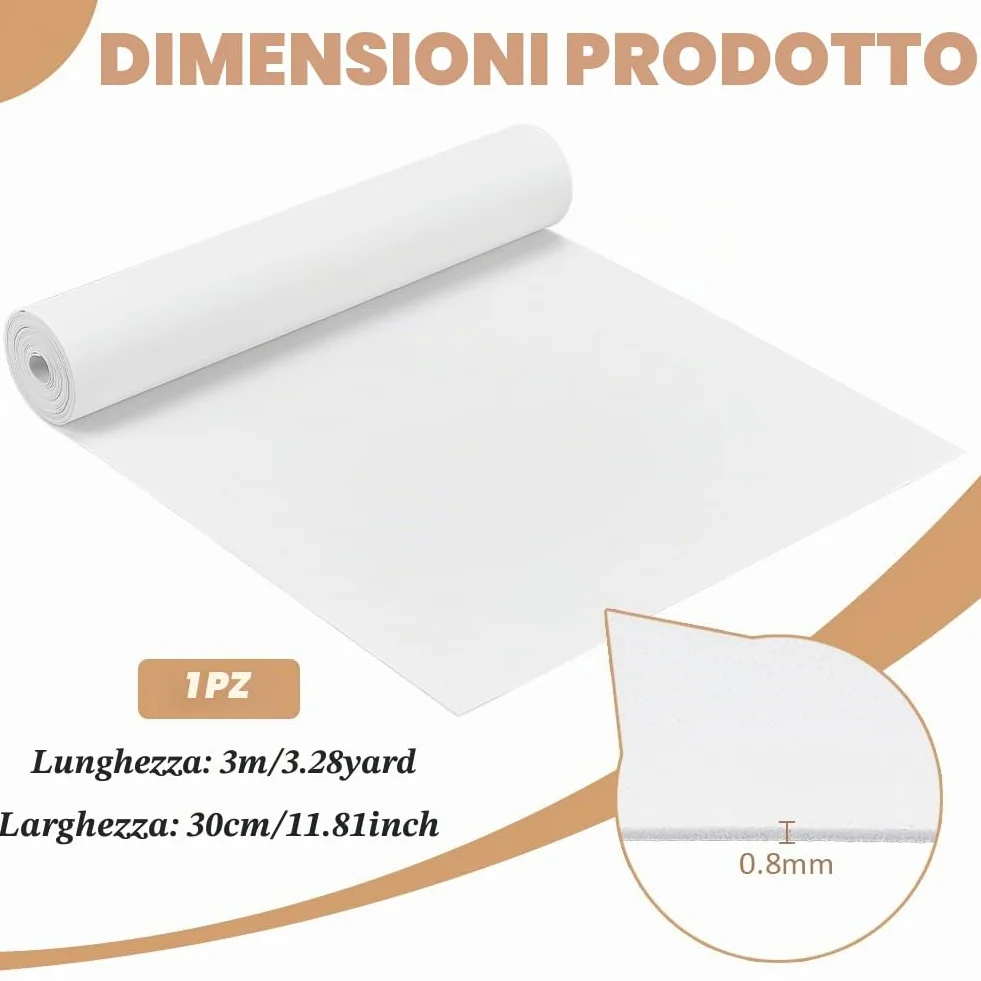 BENECREAT Rotolo foglio EVA bianco 3 m x 30 cm spessore 0,8 mm alta densità