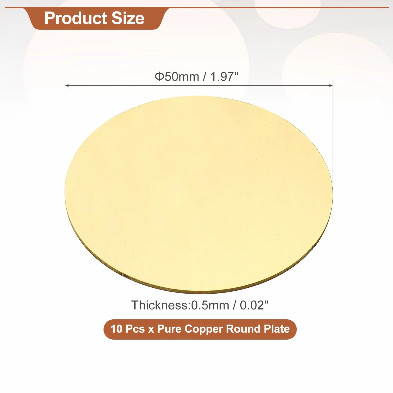 sourcing map 10 piastre rotonde in ottone, 50 mm di diametro, fogli di rame puro da 0,5 mm, H62, per artigianato, fai da te, riparazioni elettriche, uso industriale, stampaggio di metalli