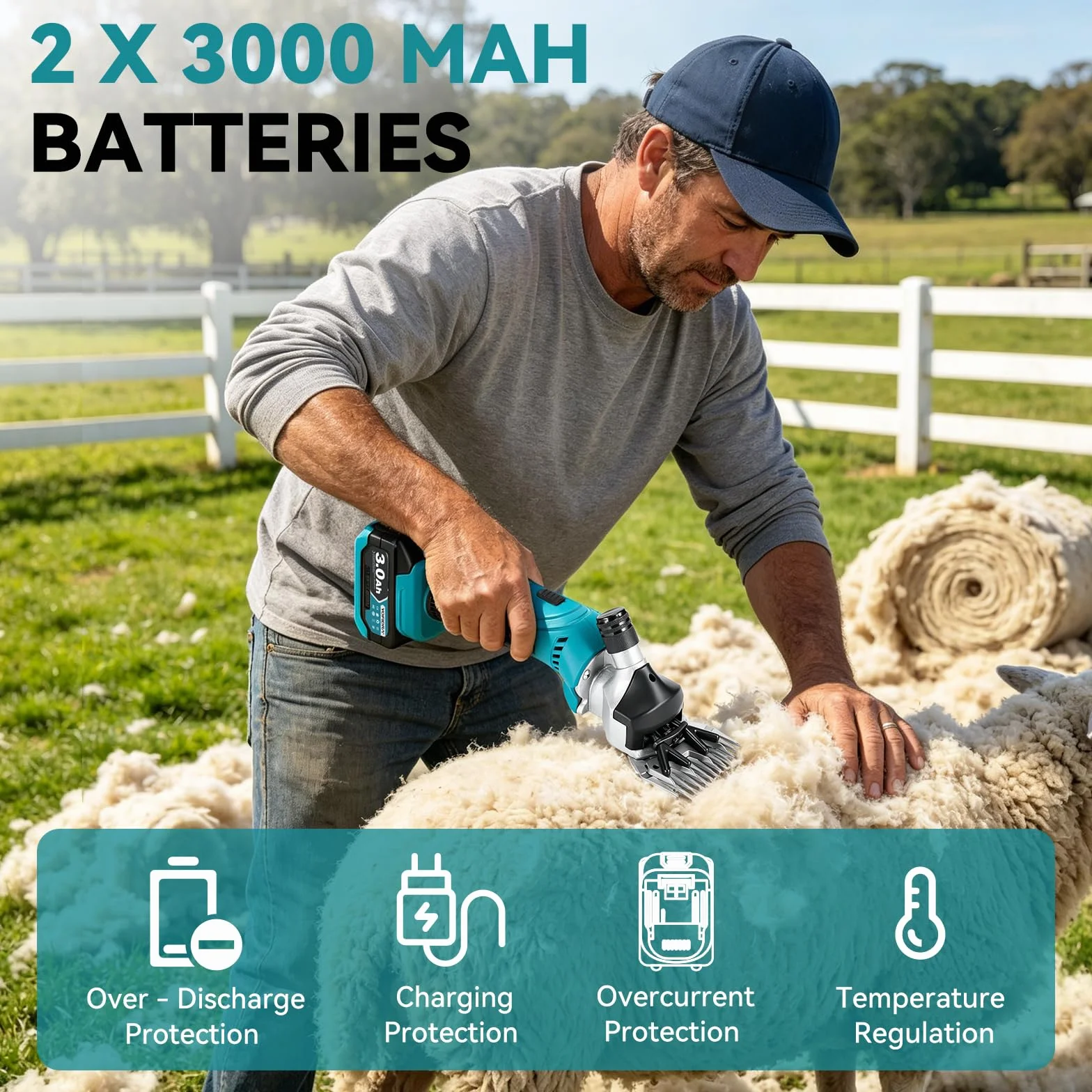 Yofidra Tosatrice elettrica per pecore 550W, Tosatrice a batteria con 6 velocità, Lama a 13 denti, 2 batterie da 3000 mAh, Tosatrice professionale per lana per pecore, capre e alpaca