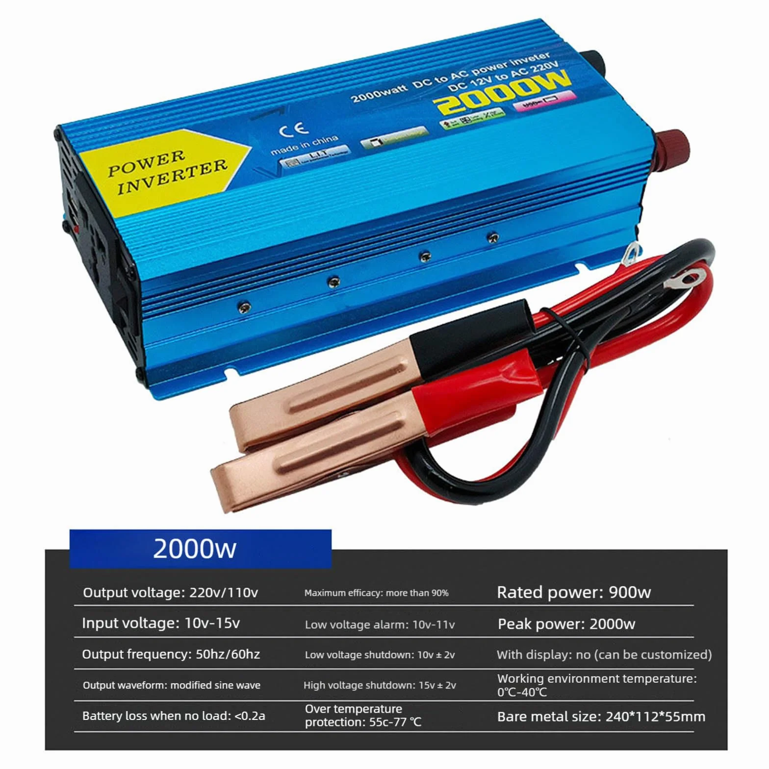 Invertitori di potenza ad onde sinusoidali modificati efficienti da 12 V CC a 110 V 220 V, conversione ad alta energia per un'uscita stabile in campeggio, viaggi e inverter di potenza