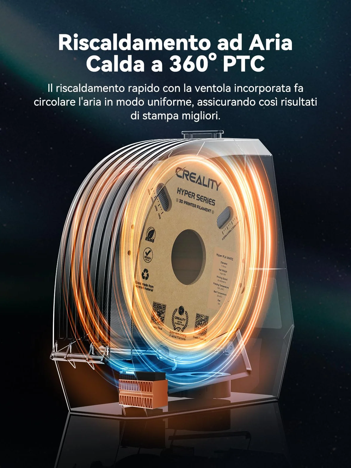 Creality Space Pi Essiccatore per Filamento, Doppio Riscaldamento a 360° Schermo Tattile, per PLA PETG ABS TPU Nylon 1,75/2,85/3 mm
