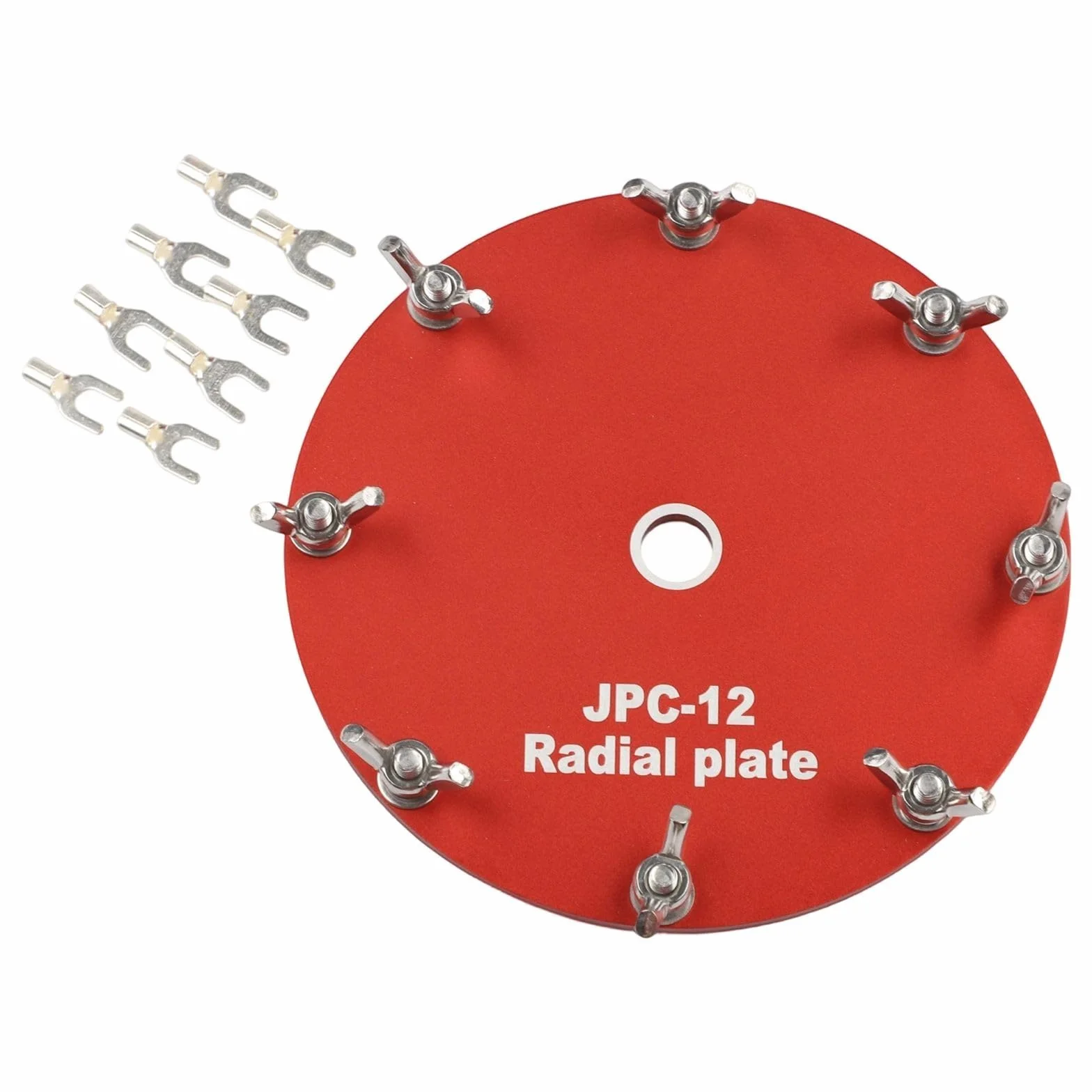 Disco di messa a terra in alluminio dedicato per sistemi di antenna PAC-12 JPC-12, piastra rossa leggera da 110 g con terminali a forcella, ingranaggio di stabilità del segnale migliorato