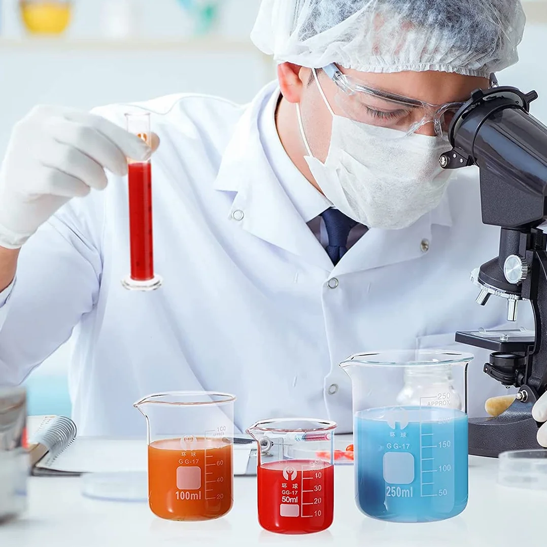 JESSTOLO Set di Bicchieri Cilindrici Graduati in Vetro, 5 Becher, 4 Cilindri, 3 Pipette, 4 Aste di Agitazione e 2 Spazzolini