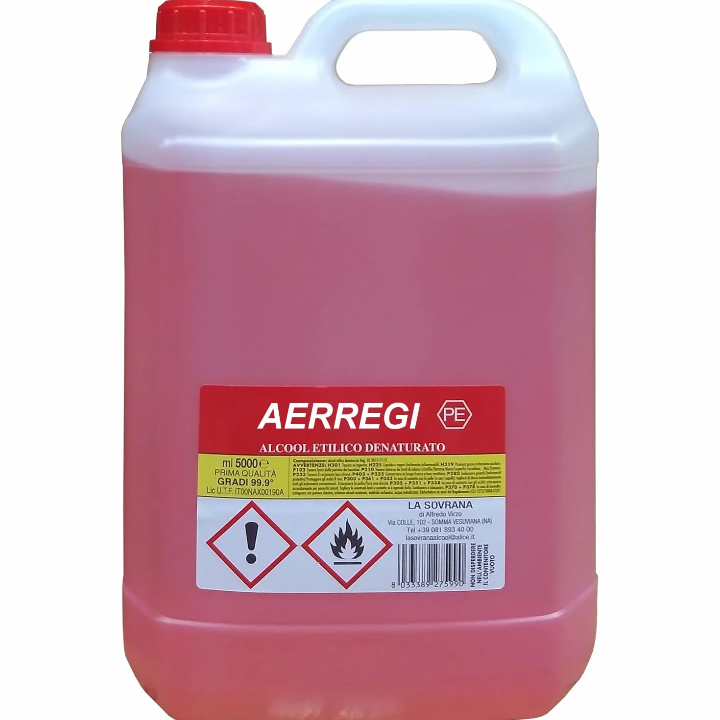 Alcool Etilico Denaturato 90° 5 Litri Set 4 Pezzi