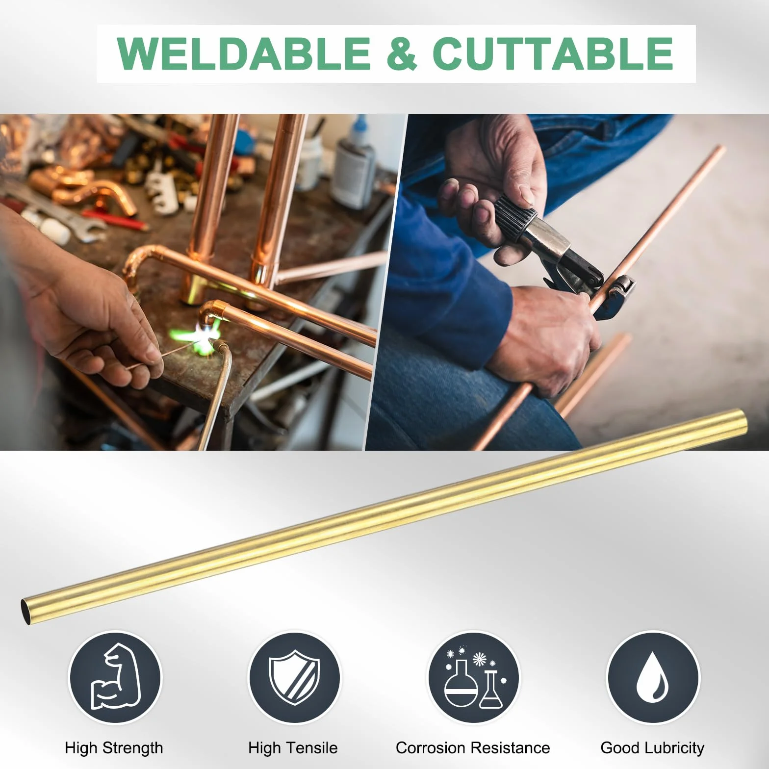 M METERXITY 2-Pz Tubo Rotondo Ottone 300mm 10mm OD Spessore Parete 0.2mm Tubazione Ottone H65 Senza Saldatura Tubo Dritto Metallo