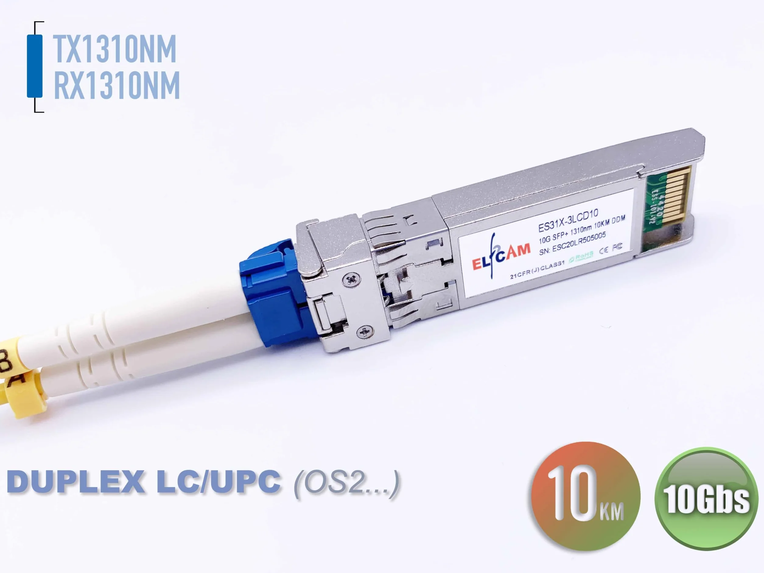Elfcam Modulo Ricetrasmettitore Fibra Ottica 10Gb SFP+ SFP+ 10GBase-LR 1310nm LC/UPC DM OS2 Compatibile Freebox Ultra 1 Pezzo
