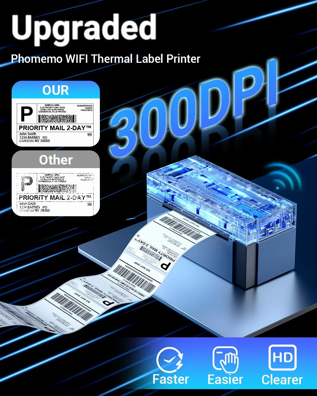 Phomemo WiFi Shipping Label Printer 4x6, 344WF Stampante Termica WiFi per Etichette di Spedizione per Piccole Imprese, Creatore di Etichette Postali, Compatibile con eBay, Shopify, Amazon, FedEx, USPS