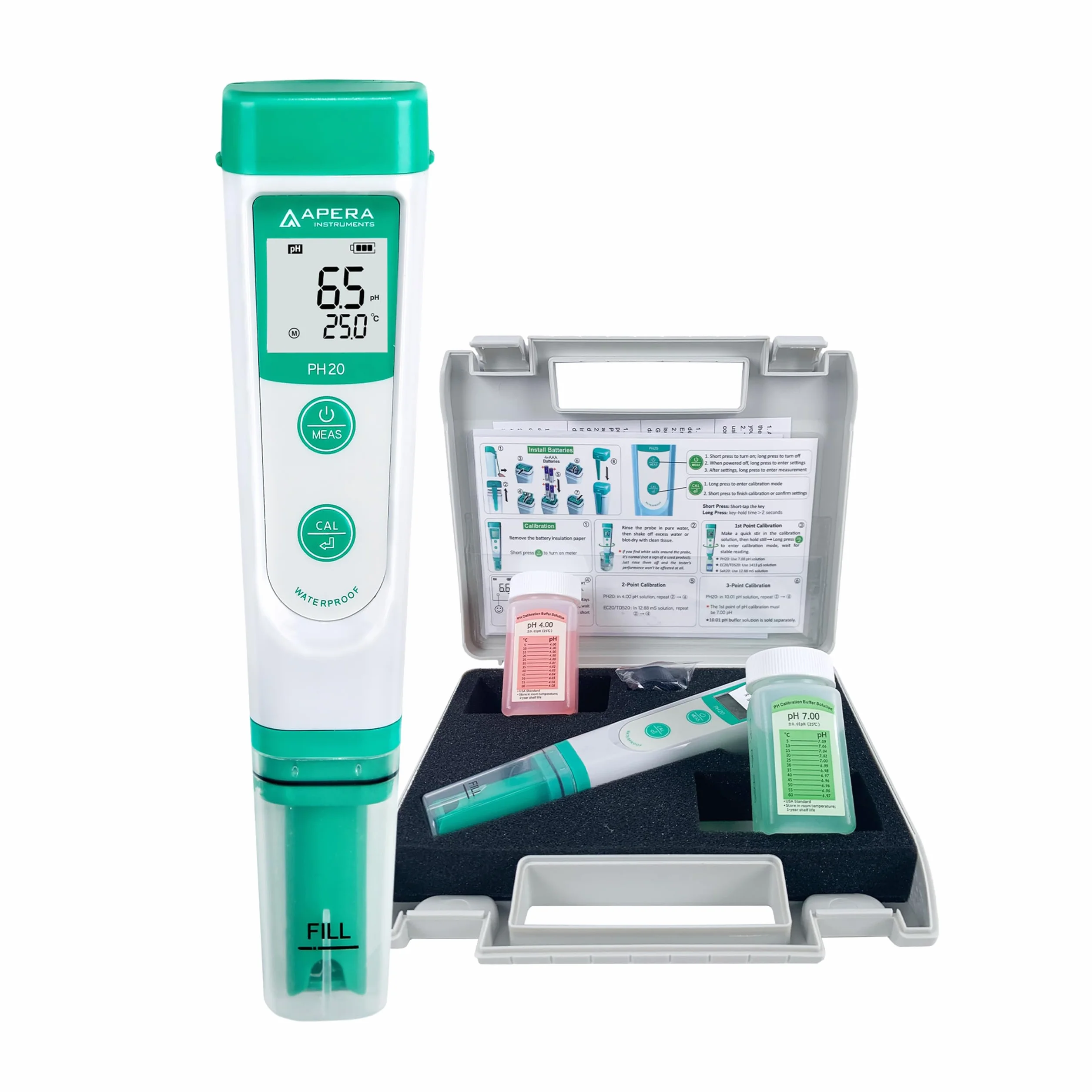 Apera Instruments AI209 PH Tester Economico e Tascabile, PH20 Impermeabile, Accuratezza 0.1, Range 0 – 14.0, Kit Completo