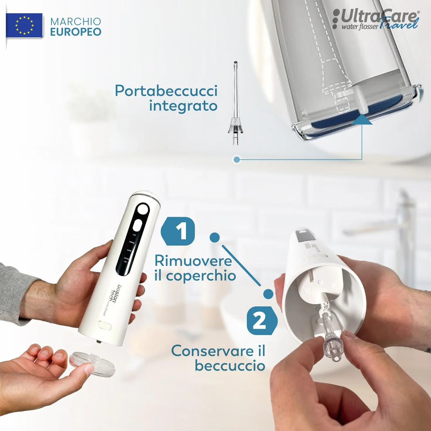 Idropulsore orale portatile UltraCare, professionale senza fili, impermeabile IPX7, 300 ml, ricaricabile USB-C