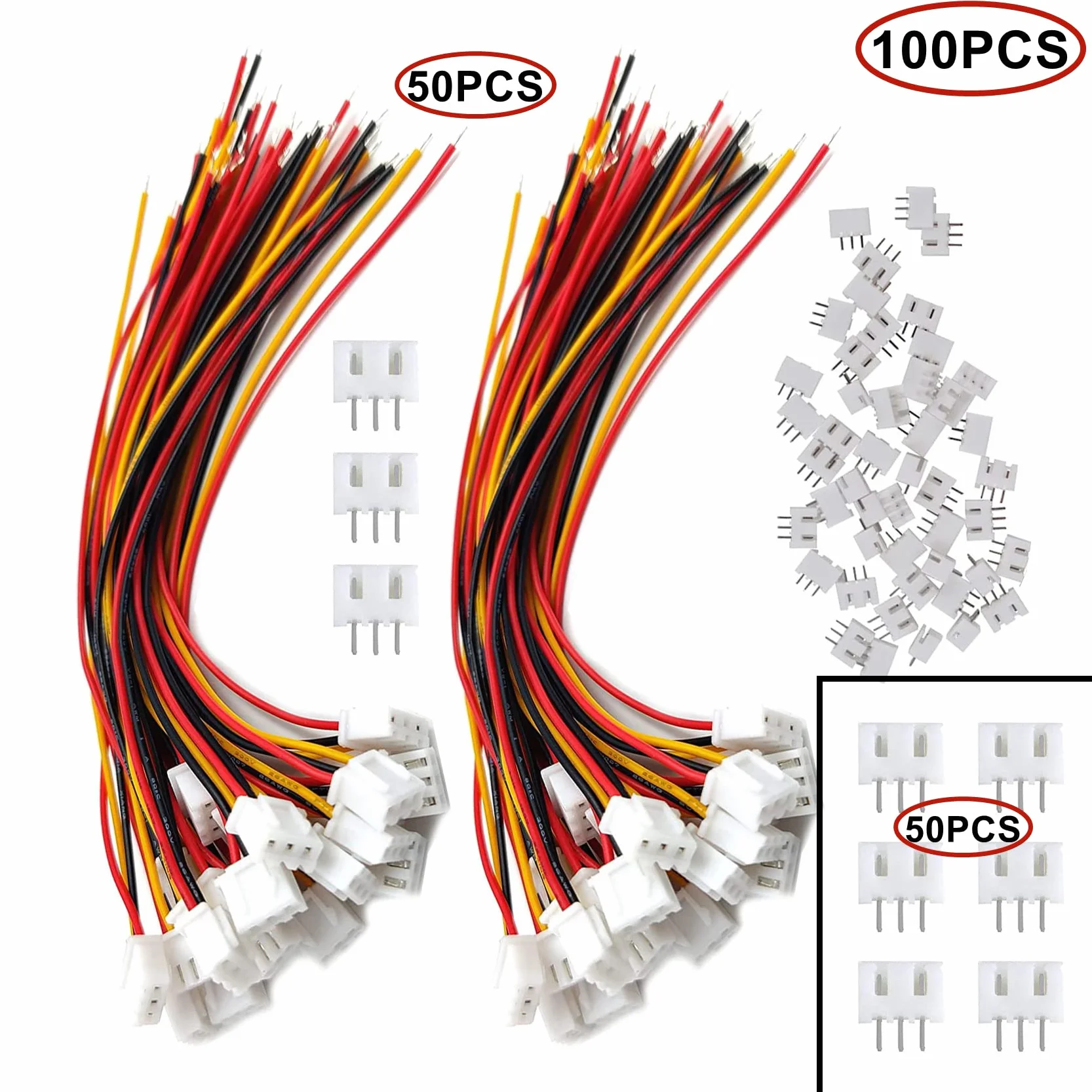 HUAZIZ 50 Pairs Mini Micro JST-XH 2.54mm 3-Pin Connector Plug con Cables 15cm