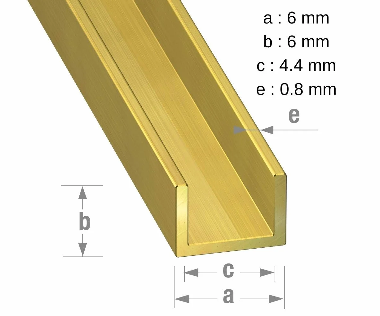 CQFD U ottone 6x6x0.8mm int. 4.4 1m