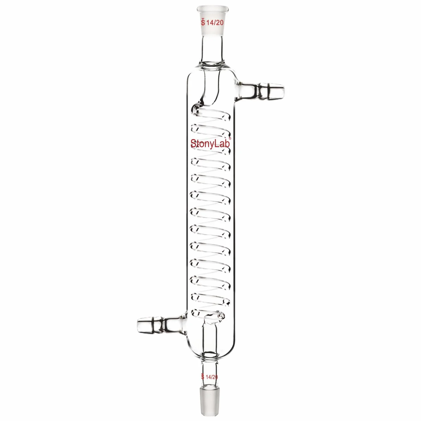 stonylab Condensatore Graham in Vetro Borosilicato con Giunto 14/20, Lunghezza del Guscio 200 mm, Condensatore in Vetro per Laboratorio