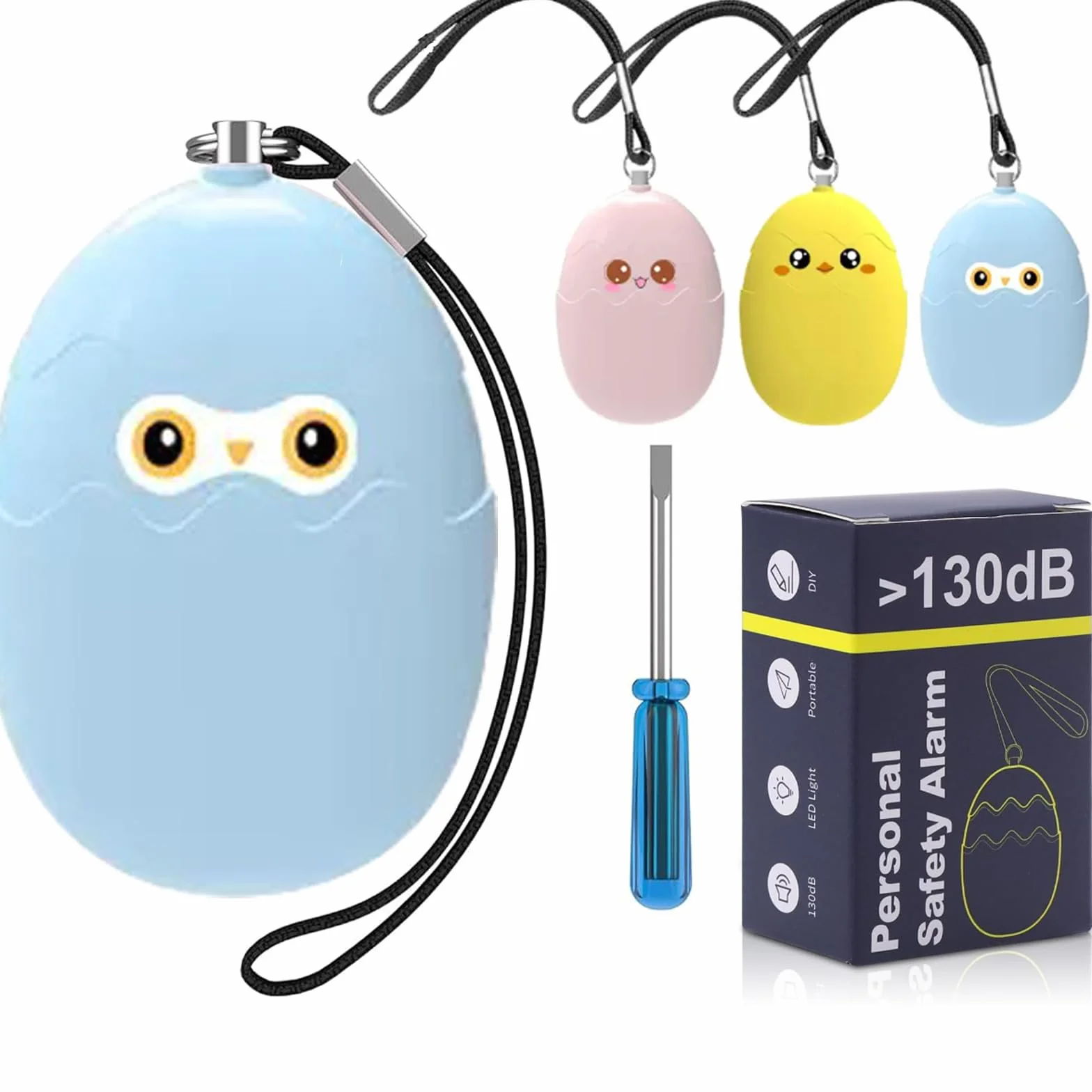 Allarme personale per donne con pulsante panico extra, doppi altoparlanti forti 130DB, primo allarme panico con avviso batteria scarica con luce stroboscopica, portachiavi allarme di sicurezza sirena