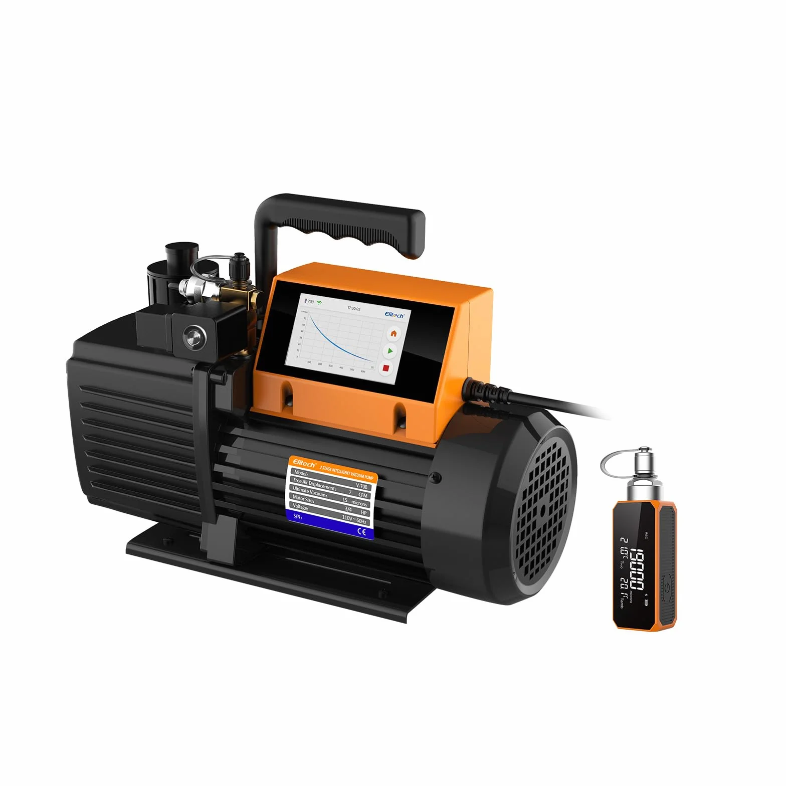 Elitech 5L/S Pompa Vuoto per Condizionatori con Manometro V1200 12 CFM, Pompa per Vuoto HVAC Intelligente con Monitoraggio Dati, Controllo App e Rilevamento Perdite (senza Olio)