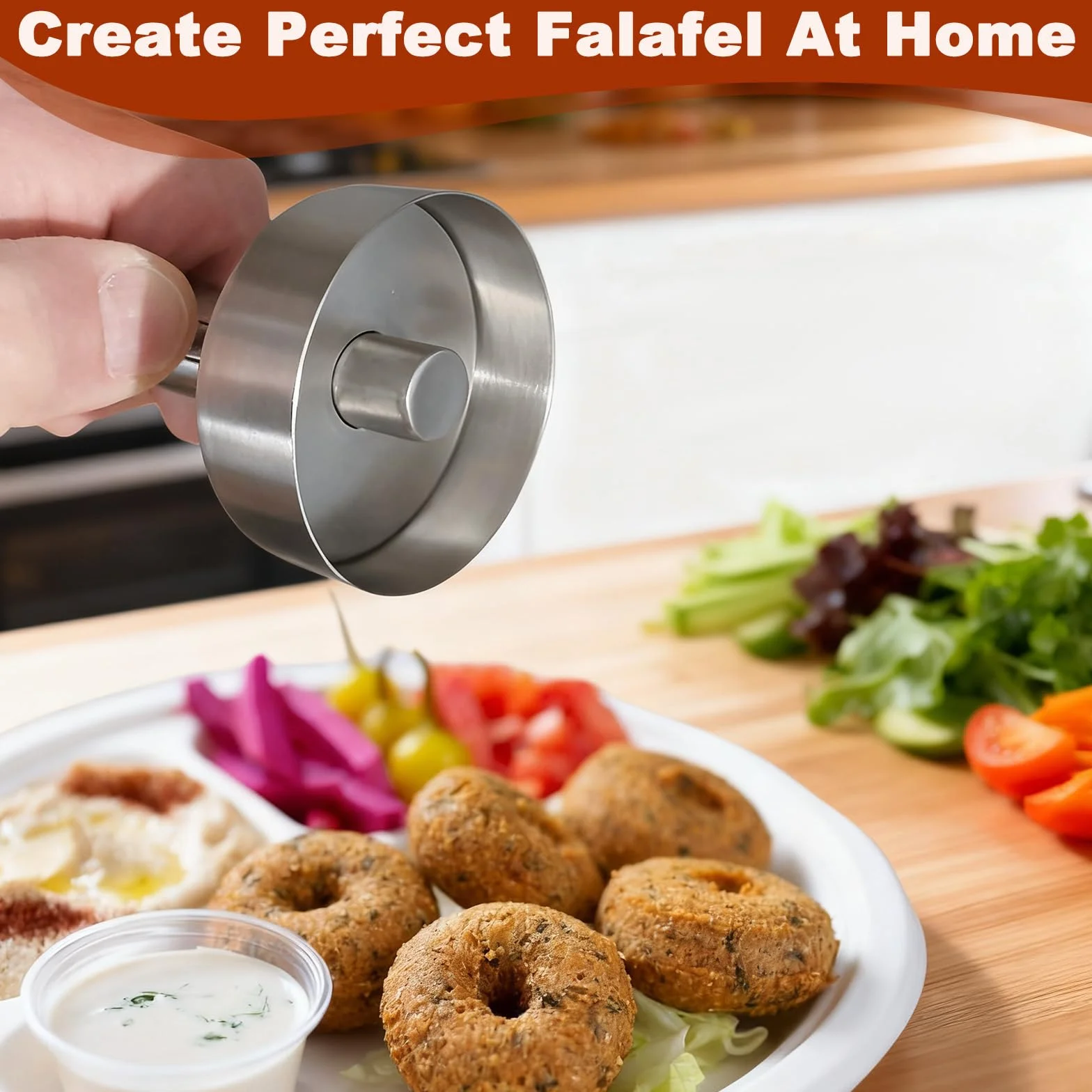 Porzionatore di Falafel con Foro in Acciaio Inossidabile, Paletta per Falafel Professionale, Stampo Polpetta Non Appiccicoso, Strumento Utensili Polpette Riutilizzabile per Cucina Casa e Ristorante