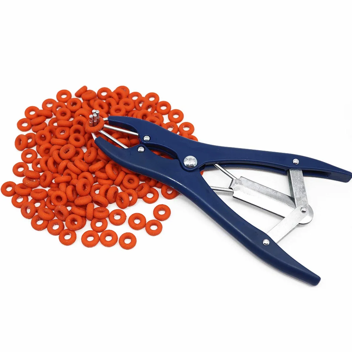 Pinza per Castrazione per Maiale Elastratore con Clamp e Banda - Kit Metallo 100 Anelli di Gomma