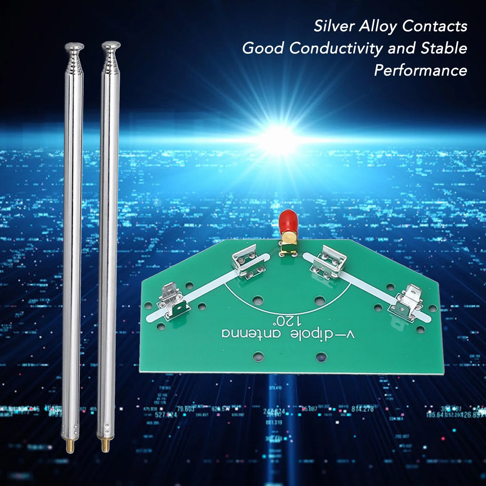 Antenna Dipolo Telescopica V Lunghezza 97 Cm Frequenza Regolabile 78M-415 MHz Interfaccia SMA Femmina Contatti in Lega D'argento per Applicazioni Aeronautiche