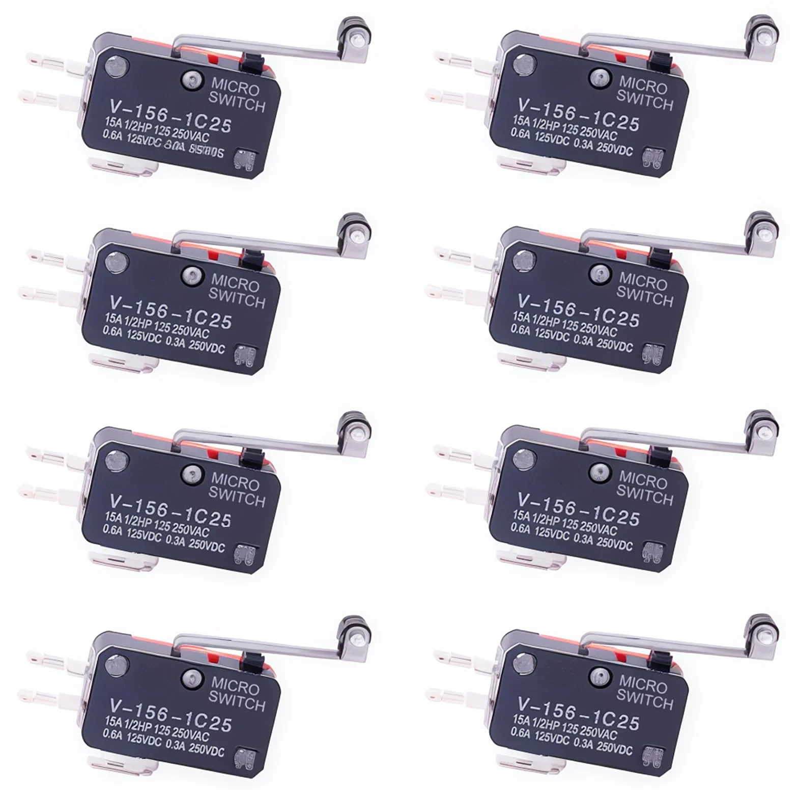 CESFONJER confezione da 8 micro interruttori di finecorsa V-156-1C25, lunga cerniera diritta con rullo a leva, SPDT momentaneo, Mini Interruttore a Levetta, per Arduino
