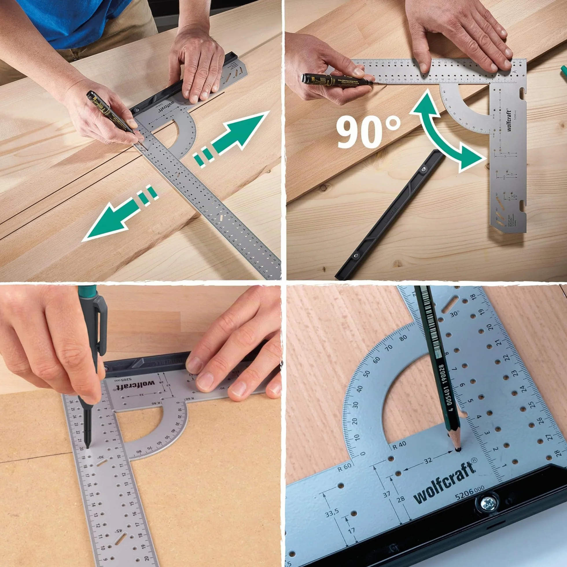 Wolfcraft Squadra multiuso 500 mm per misurare tracciare disegnare tagliare