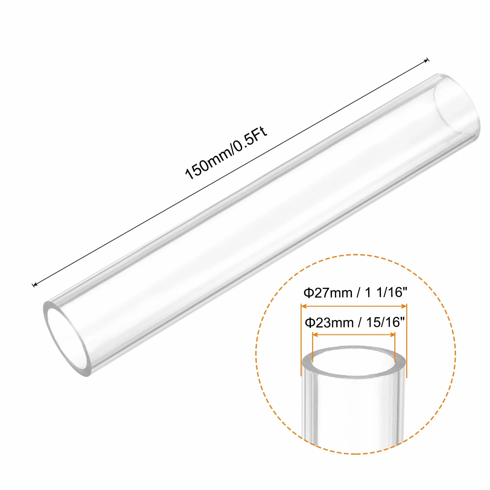 QUARKZMAN Tubo rigido rotondo trasparente 23mm x 27mm x 0.5Ft Tubo in plastica