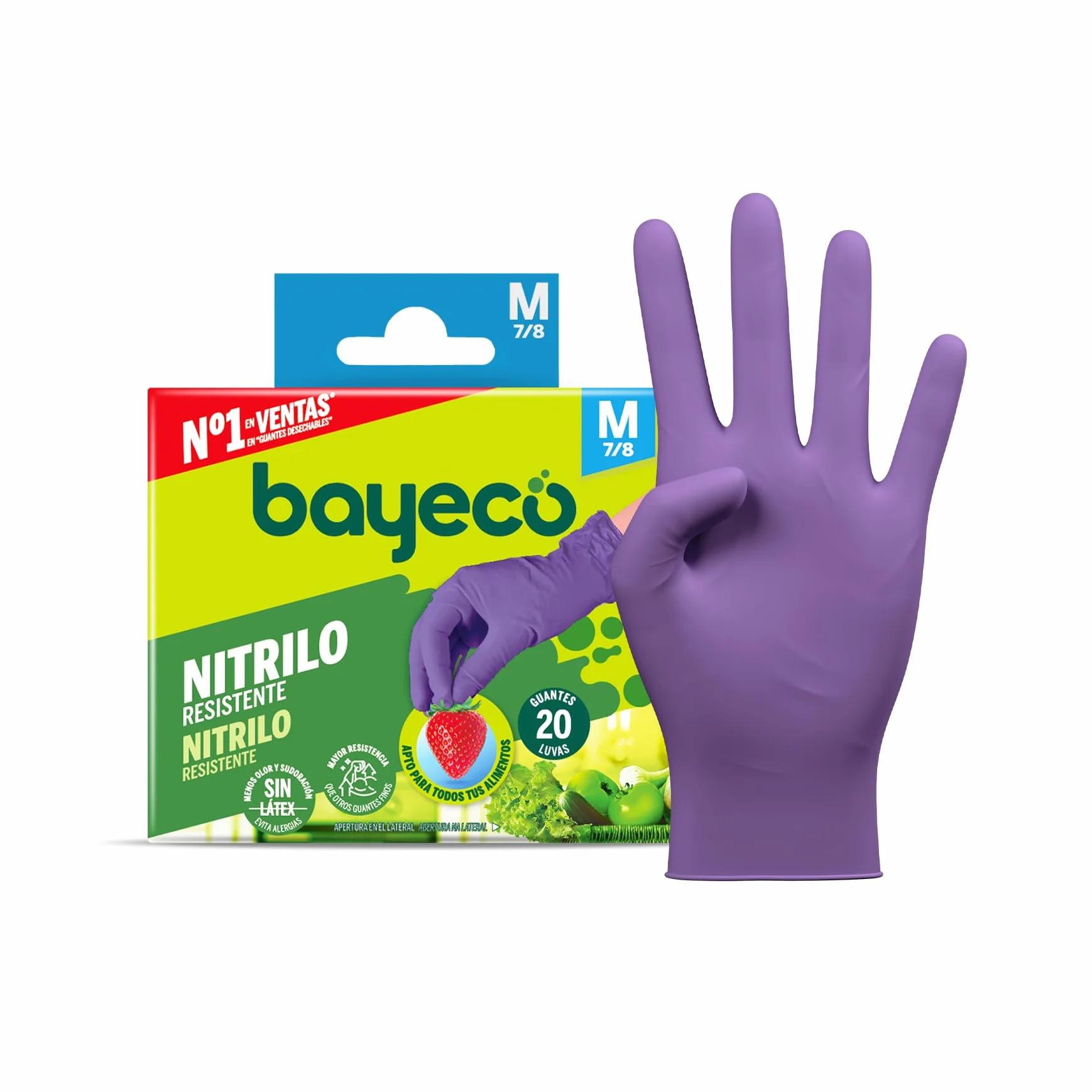 Bayeco Guanti nitrile monouso viola ambidestro senza polvere lattice dita testurizzate presa Confezione dispenser 20 pezzi Taglia XL