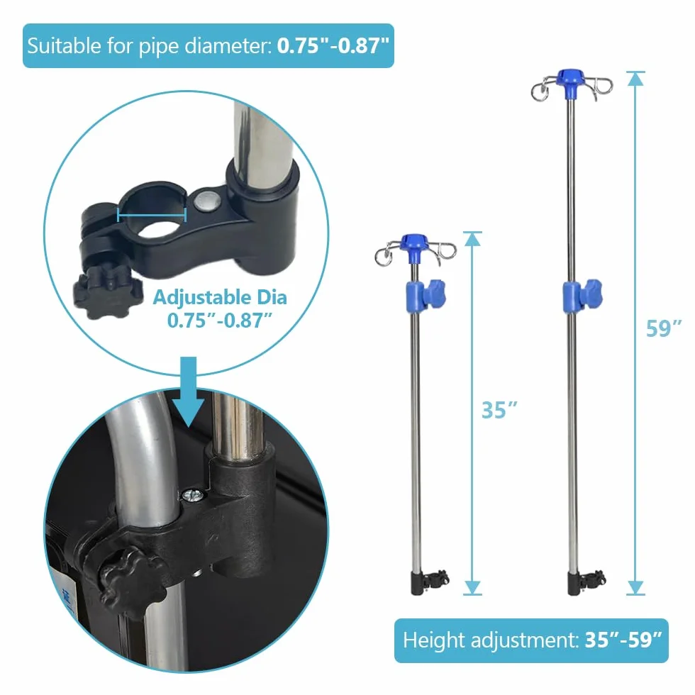 Supporto IV per sedie a rotelle e deambulatori, altezza regolabile da 89 cm a 149,9 cm, portatile