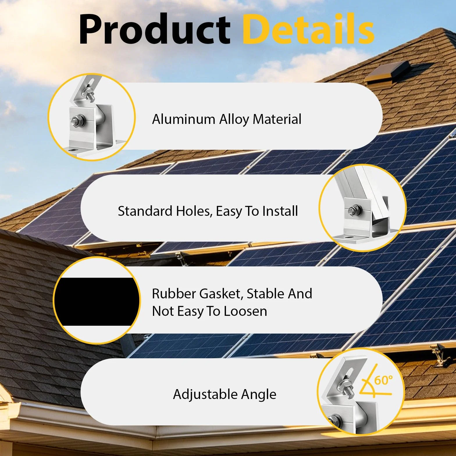 Staffe Supporti Pannelli Solari Regolabili in Alluminio, Angolo 10°–60°, Kit Montaggio Resistente per Balcone, Tetto, Camper, Barca – 4 Pezzi