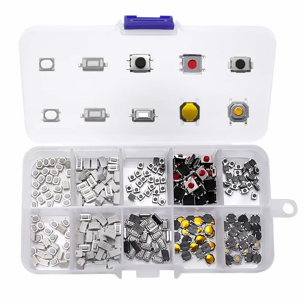 VooGenzek 250 Pezzi Kit Assortimento Microinterruttori Tattili, con Scatola di Plastica