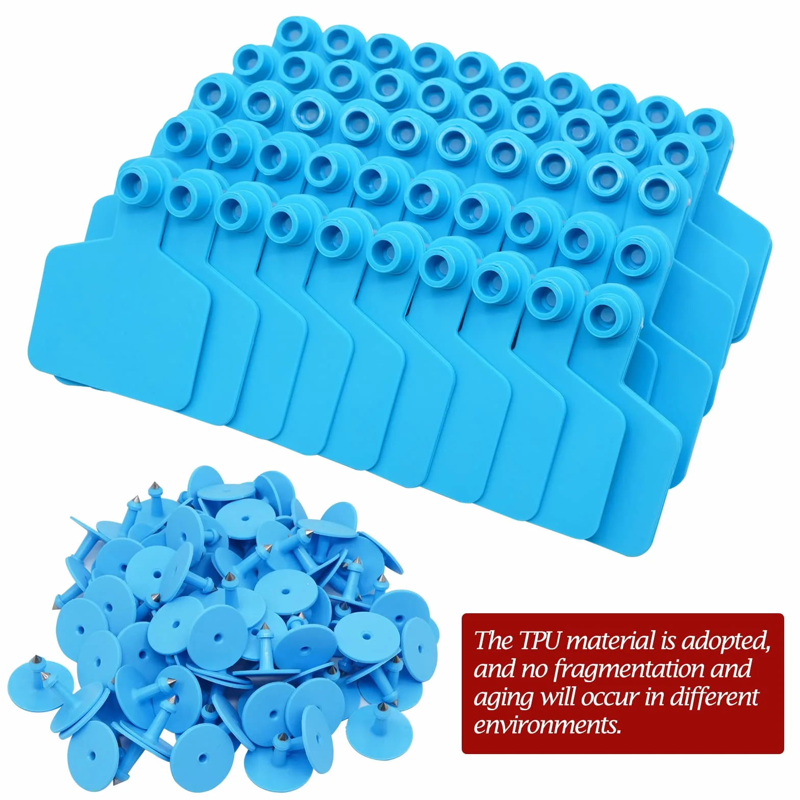 100 etichette auricolari vuote per bestiame 7,9 cm L x 2,6 cm W blu etichette per l'identificazione degli animali in TPU etichette per bestiame strumenti agricoli per mucche maiali pecore