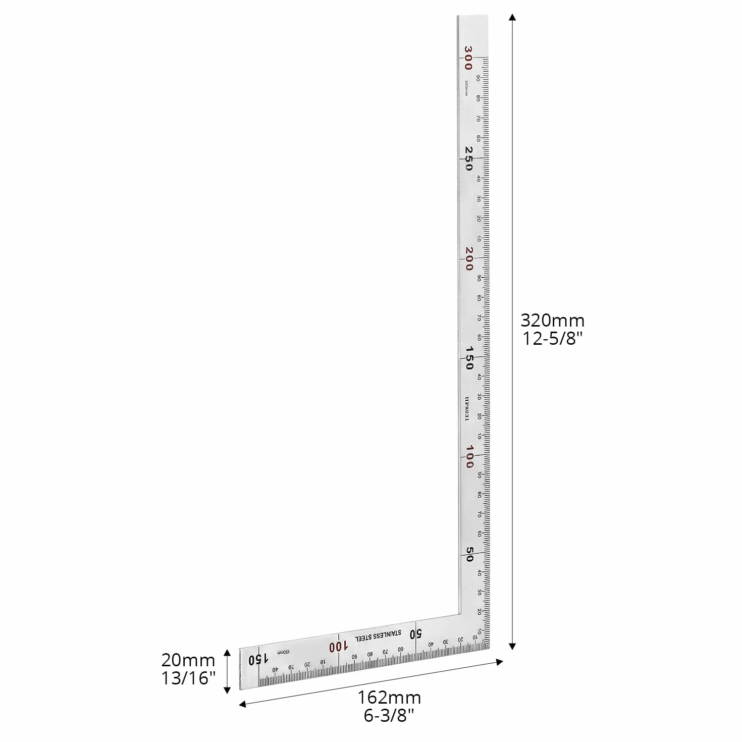 QWORK Righello quadrato in acciaio inossidabile 150 x 300 mm angolo retto