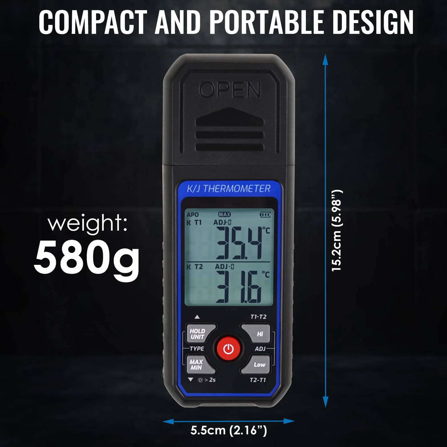 Termometro a termocoppia tipo K/J a due canali 4 sonde -200 a 1372°C misuratore temperatura CVC ATC