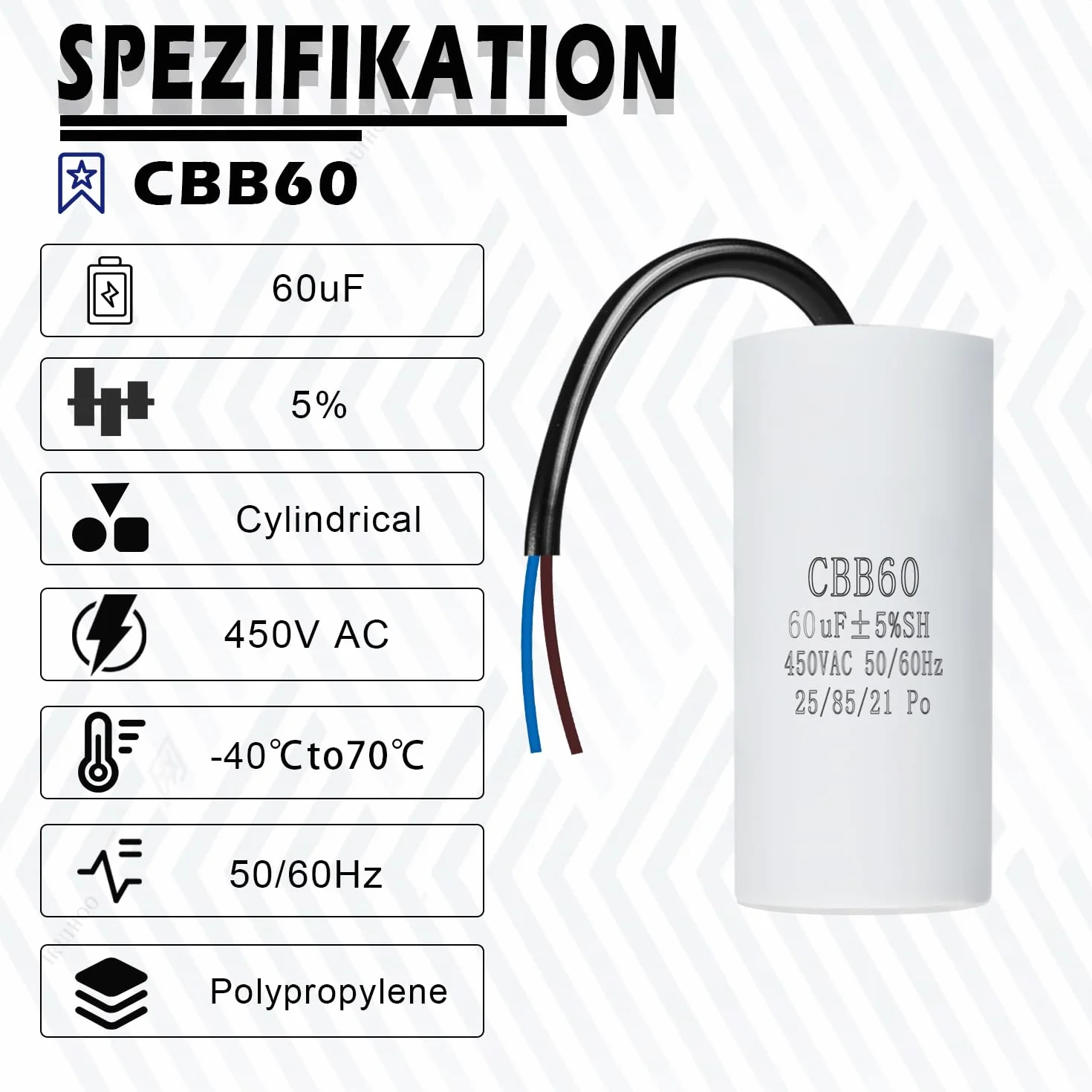 Condensatore CBB60 450V 60uf 50/60Hz, condensatore di marcia del motore