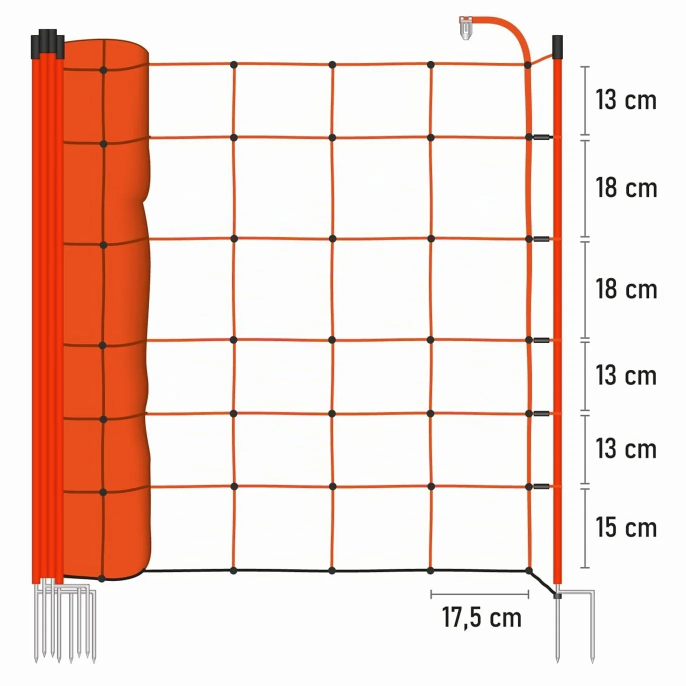 VOSS.farming Rete per pascoli di Pecore 50 m Altezza 90 cm a Punta Doppia 13 Pali Arancione