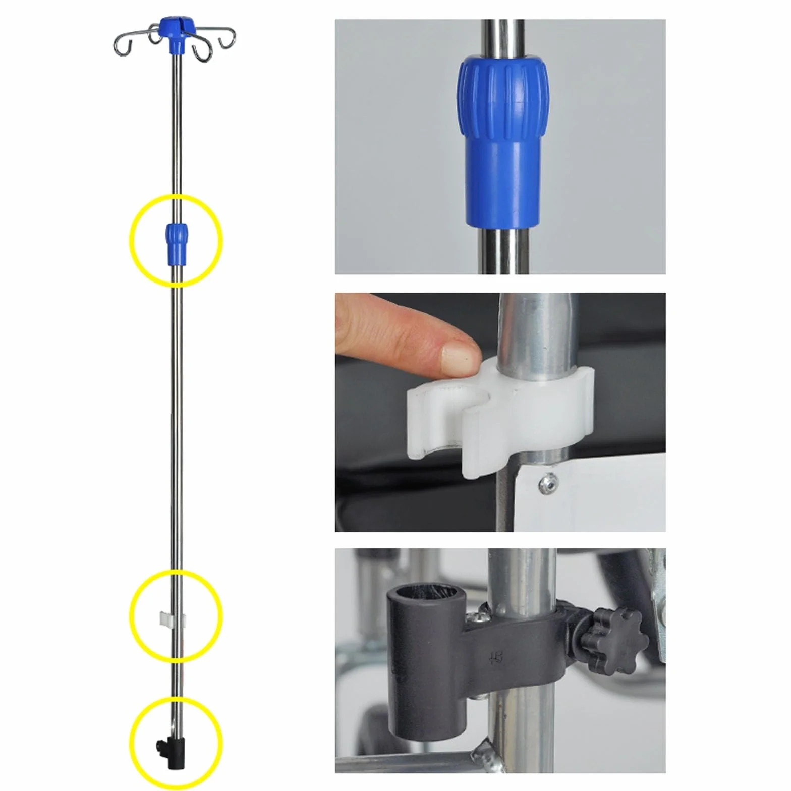 Asta per Flebo per Sedia a Rotelle 4 Ganci Portaflebo per Sedia a Rotelle Asta Portaflebo Telescopica Regolabile in Altezza