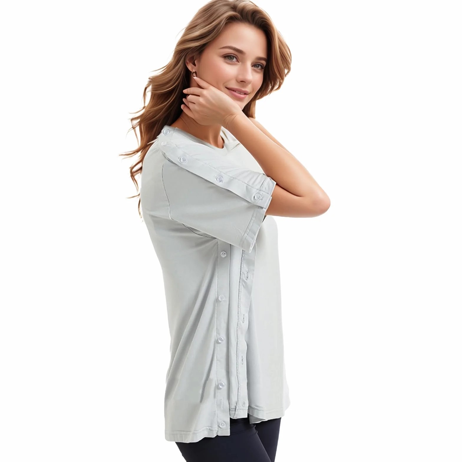 Chemo-Camicia con Spalla Scoperta Apertura Laterale Bottone Pressione Unisex