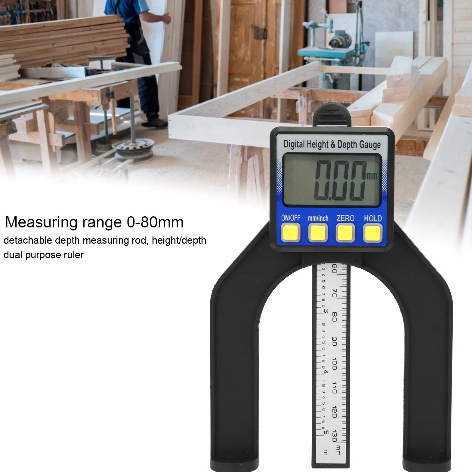 VBESTLIFE Misuratore di profondità digitale 0-80 mm Display larga scala Righello doppio scopo