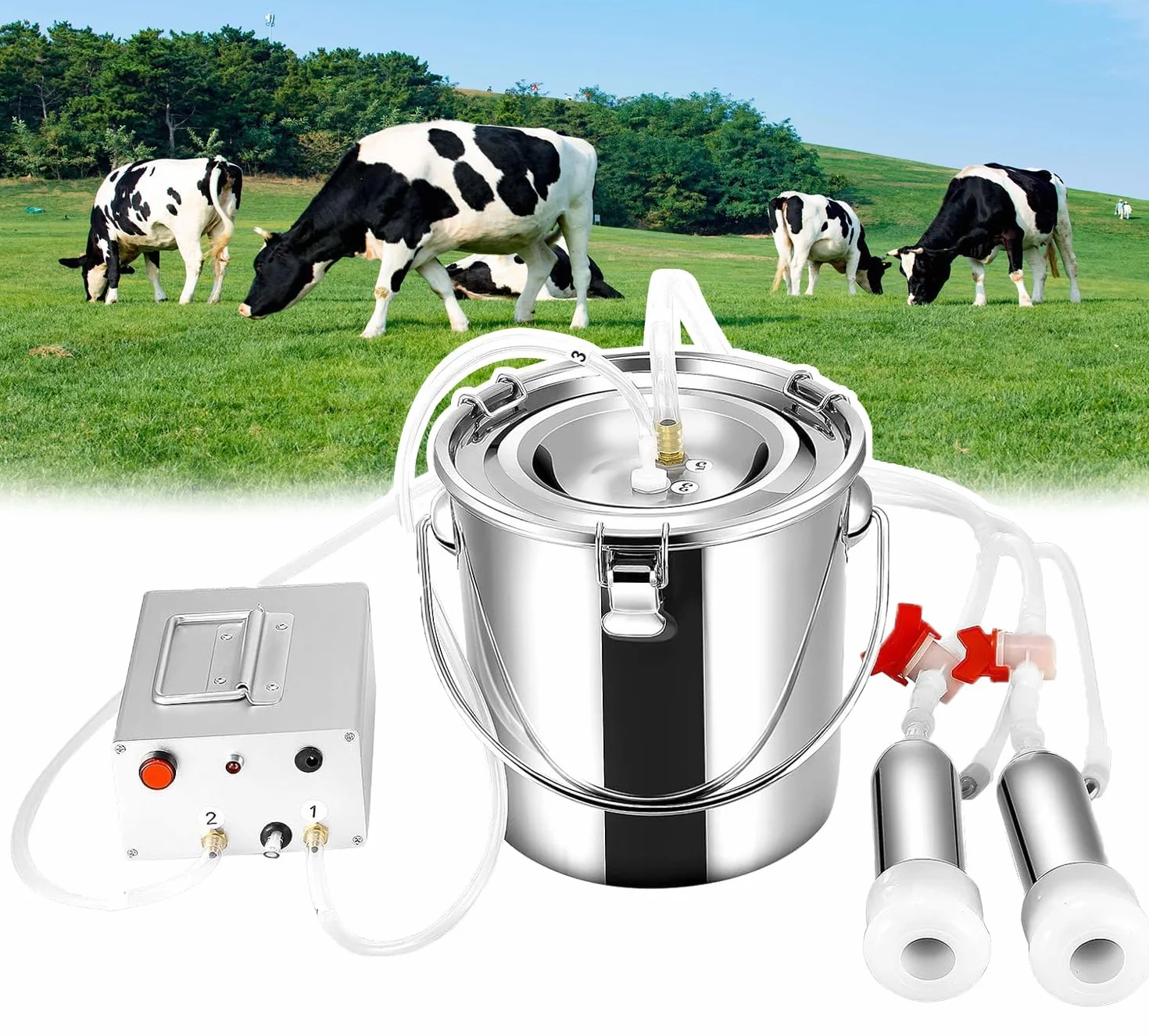 Mungitrice Elettrica Per Mucche E Pecore (3L/5L/10L), Mungitura Manuale Simulata, Arresto Automatico Quando Il Latte È Pieno, Per Mucche Da Latte E Capre ,10L,Cattle