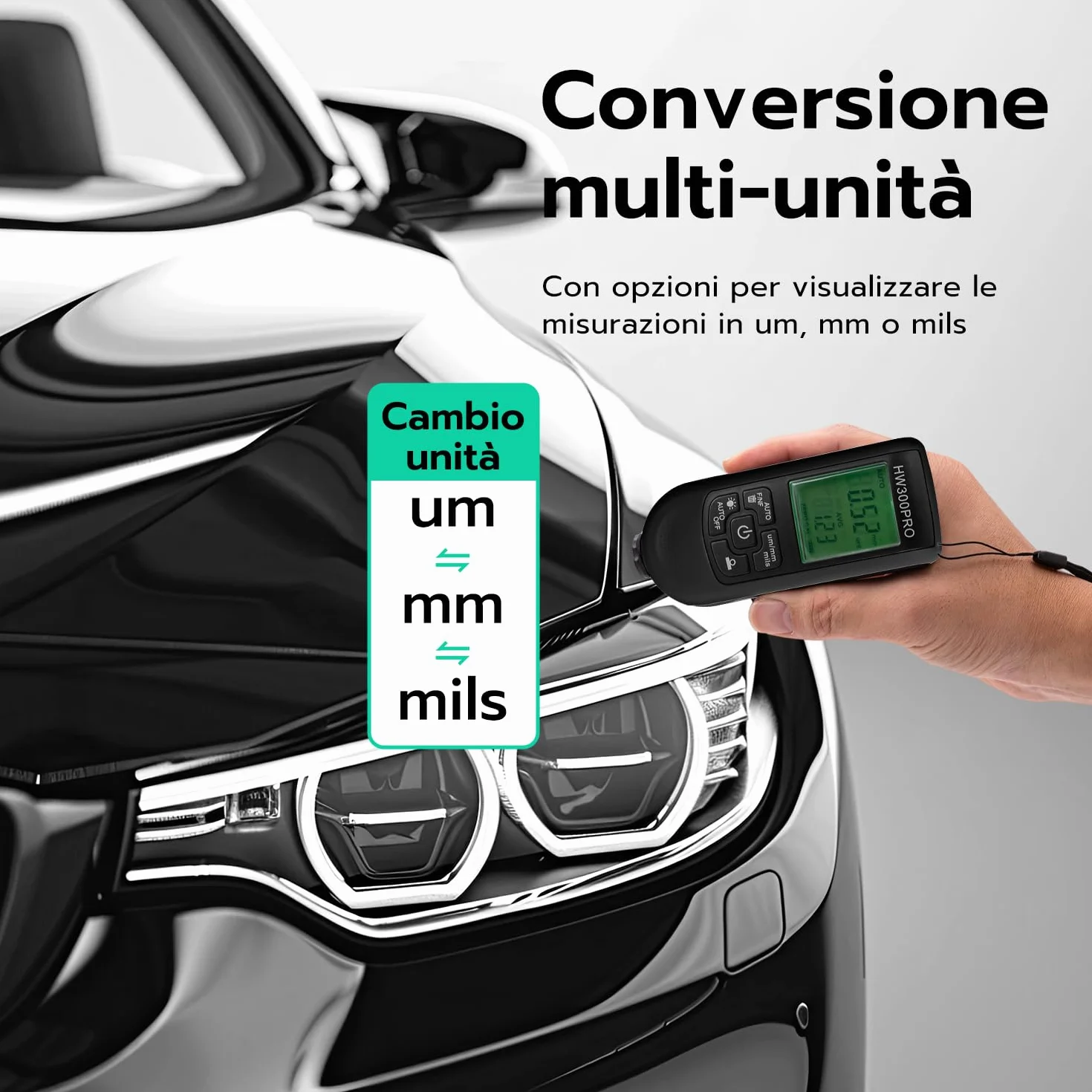 Misuratore di Spessore del Rivestimento Digitale, Spessimetro Vernice 0-2000 um, Display LCD Nero
