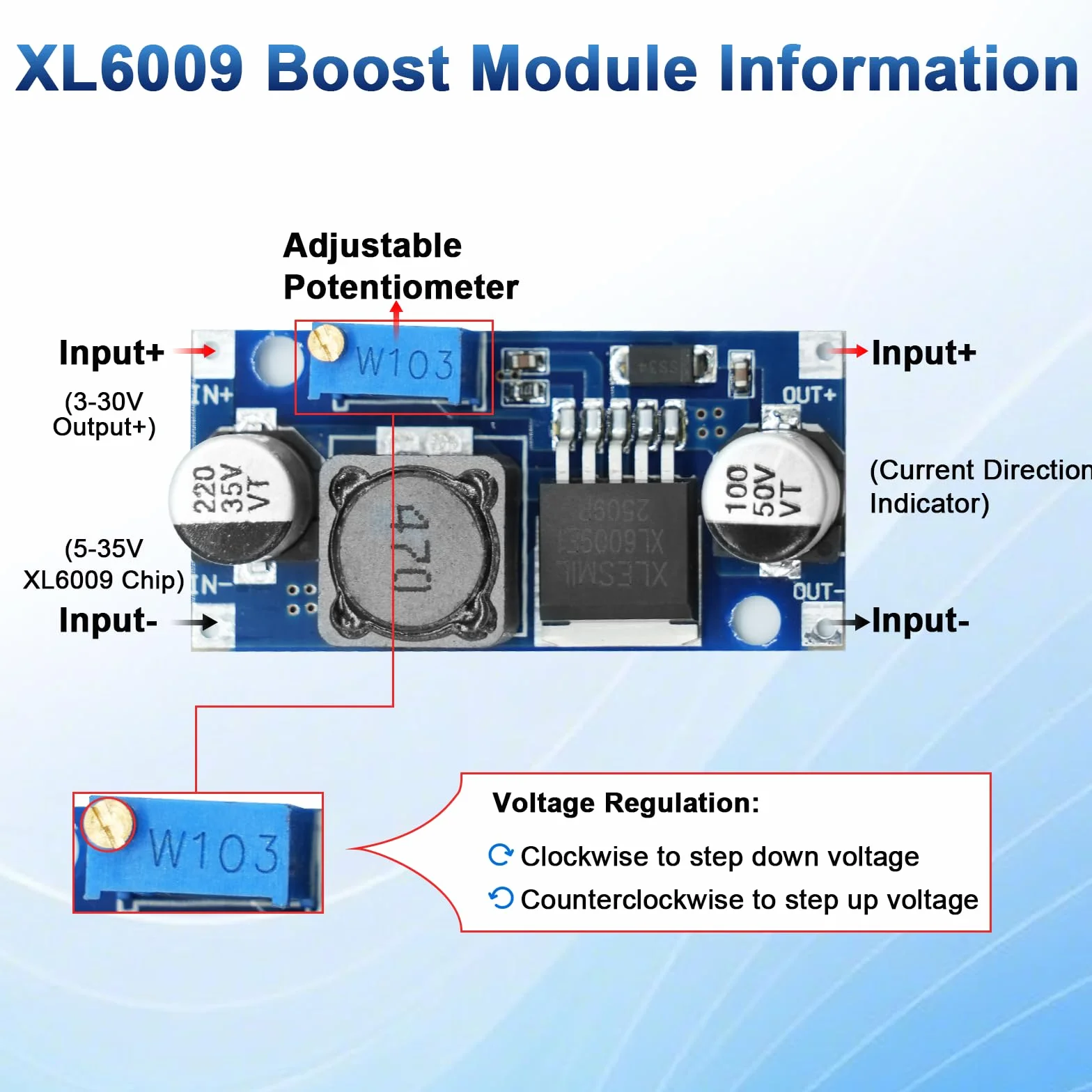 RUIZHI XL6009 Boost Convertitore Regolatore di Tensione Modulo DC DC Converter 3-32V fino a 5-35V 4A Regolabile Step Up Regolatore di tensione Frequenza di commutazione 400 kHz con Arduino(6 Pezzi)